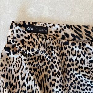 Zara Leopard Print Satin Midi Skirt